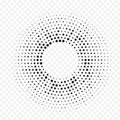 Halftone circle geometric dotted pattern background. Vector abstract minimal white black circular gradient with simple radial halftone trendy graphic textured effect for technology background