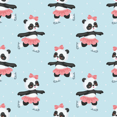 Seamless pattern with the image of a cute Panda in a cartoon style. Children vector background.