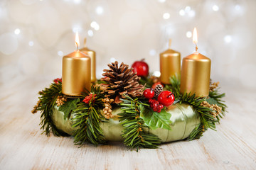 Advent wreath with two burning candles