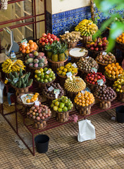 Fresh exotic fruits in Mercado Dos Lavradores. Funchal, Madeira, Portugal