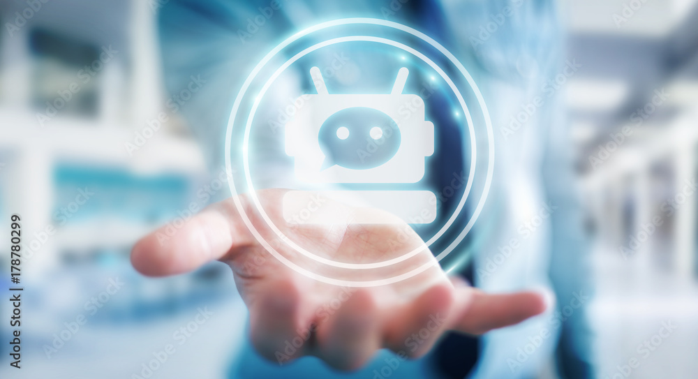 Aufkleber Businessman chatting with chatbot application 3D rendering