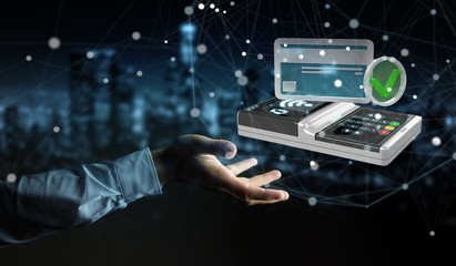 Businessman using contactless terminal payment 3D rendering