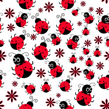 Seamless background with ladybug. Simple pattern. Vector illustration.