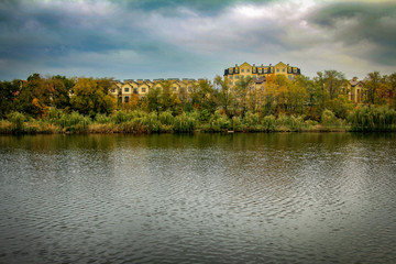 Fototapeta na wymiar Autumn lake sky Donetsk