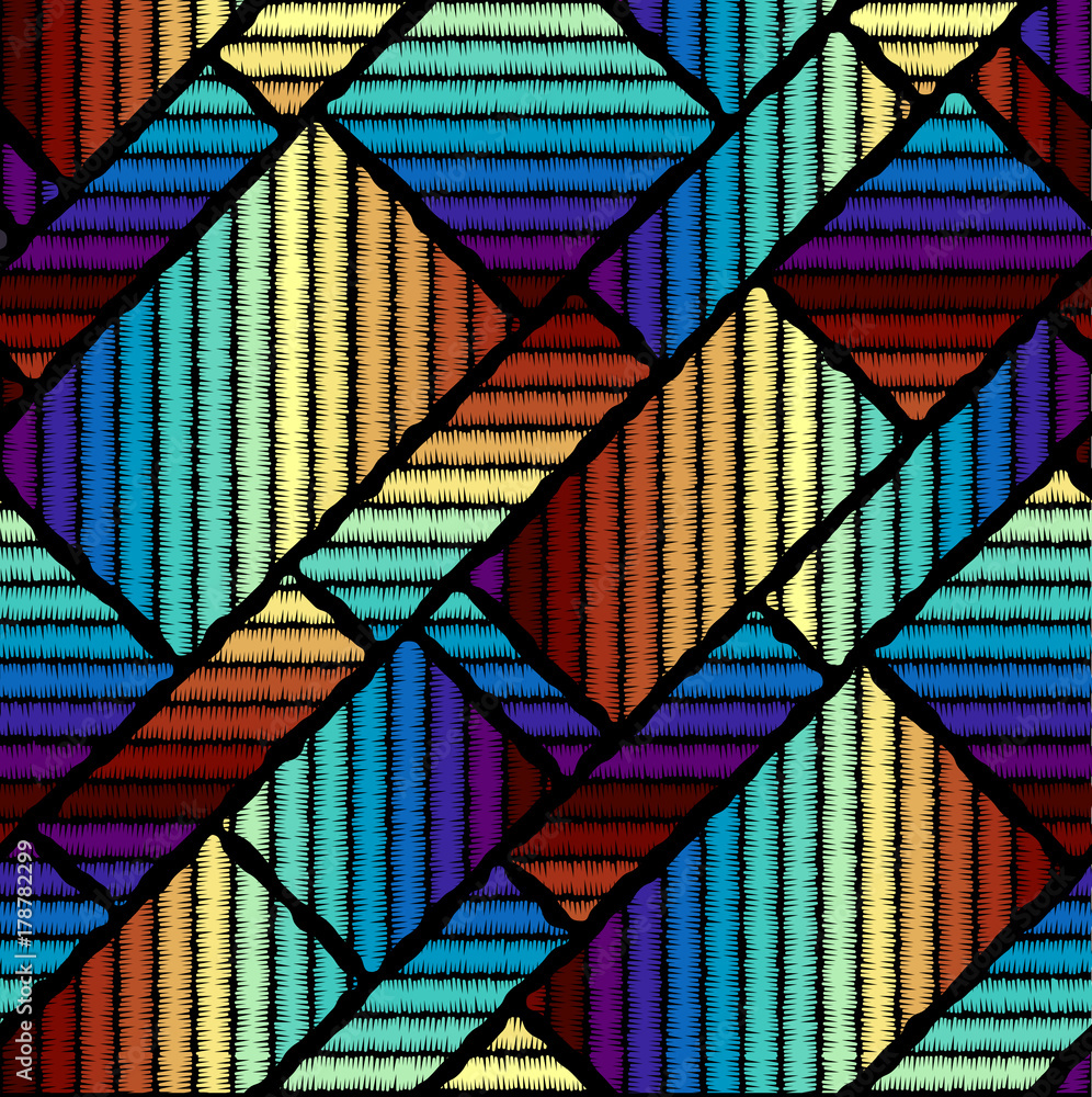 Aufkleber imitation of geometric embroidery pattern. seamless vector background in the bohemian style.