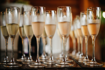 glasses with champagne at a festive reception.