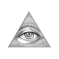 Pyramid of eye hand drawing engraving style