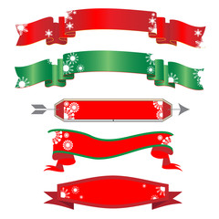 Red Christmas ribbon banners with snowflakes