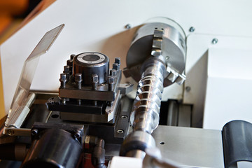 Lathe with cutters and workpiece