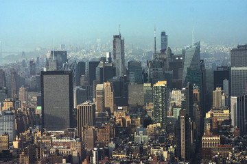 Fototapeta na wymiar New York City skyscrapers rooftop urban view.