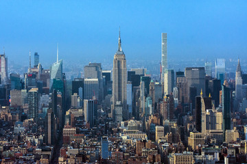 Fototapeta na wymiar Aerial view Downtown Manhattan and Lower Manhattan New York, NYC, USA. Skyline with skyscrapers.