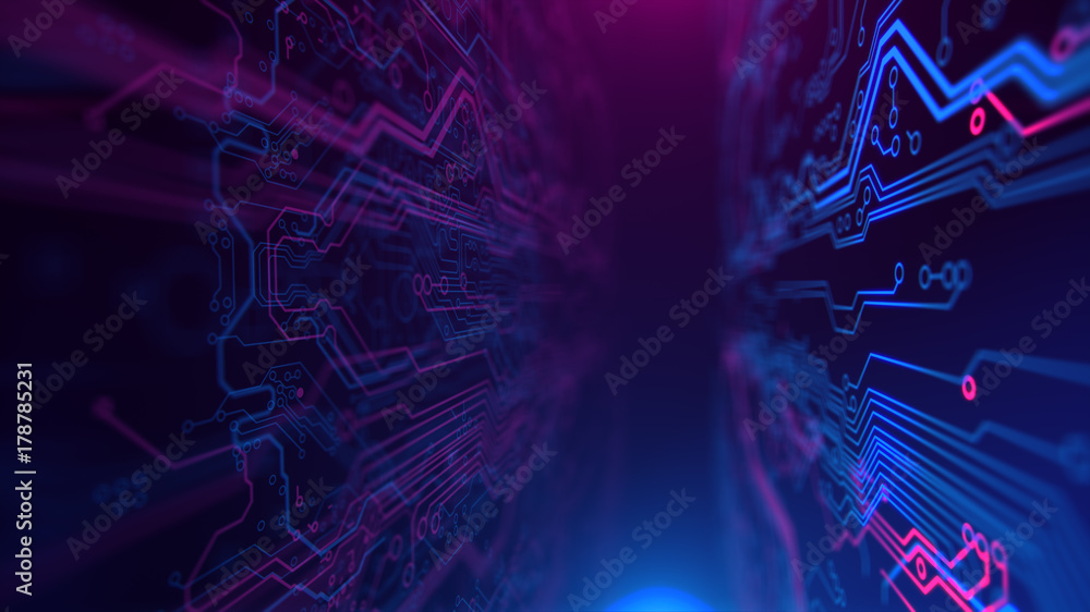 Poster technology background circuit board futuristic server code processing pcb, code, html blue, purple, 