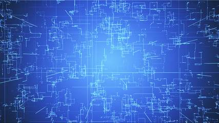Emerging connections, conductors and neural signals over graduated glowing background. Digital connectivity, artificial intelligence and data storage concept