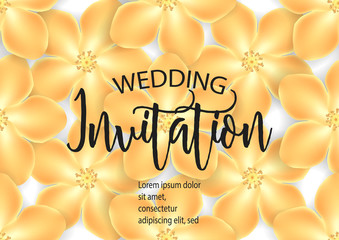 Fototapeta na wymiar Wedding invitation with gold flowers. Vector illustration