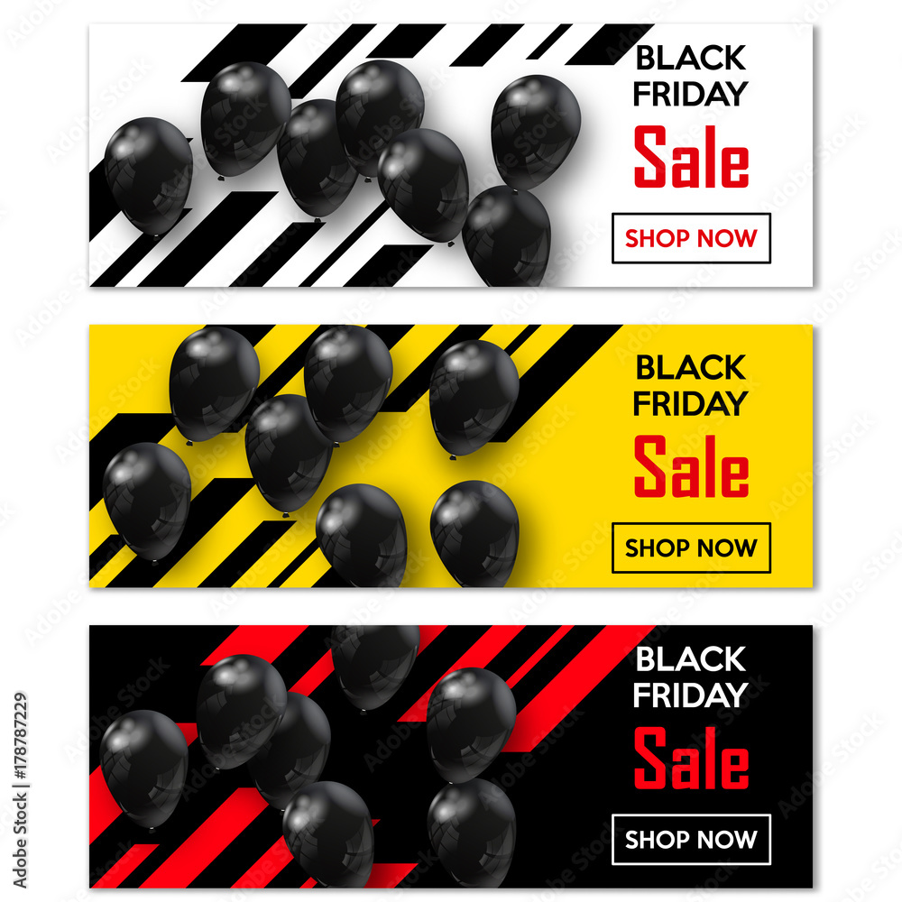 Sticker black friday. set banners for your design with balloons of the world day of sale. vector illustratio