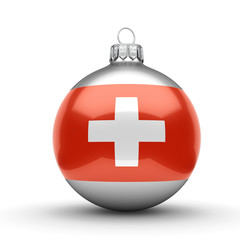 3D rendering Christmas ball with the flag of Switzerland