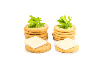 Dry cracker cookies with white background