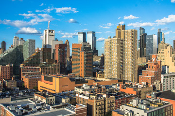 Fototapeta na wymiar New York City. Wonderful panoramic aerial view of Manhattan Midtown Skyscrapers.