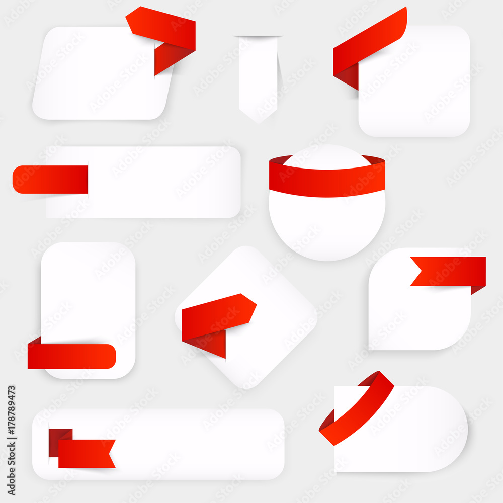 Poster set of design elements banners with red ribbons. can be used for mobile website banners, web design,