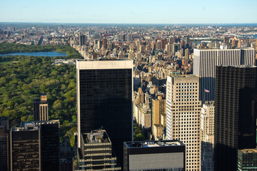 Aerial view of Central Park and Times Square, New York CIty at sunset. Landscape of NYC