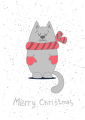Christmas card template with cute cat