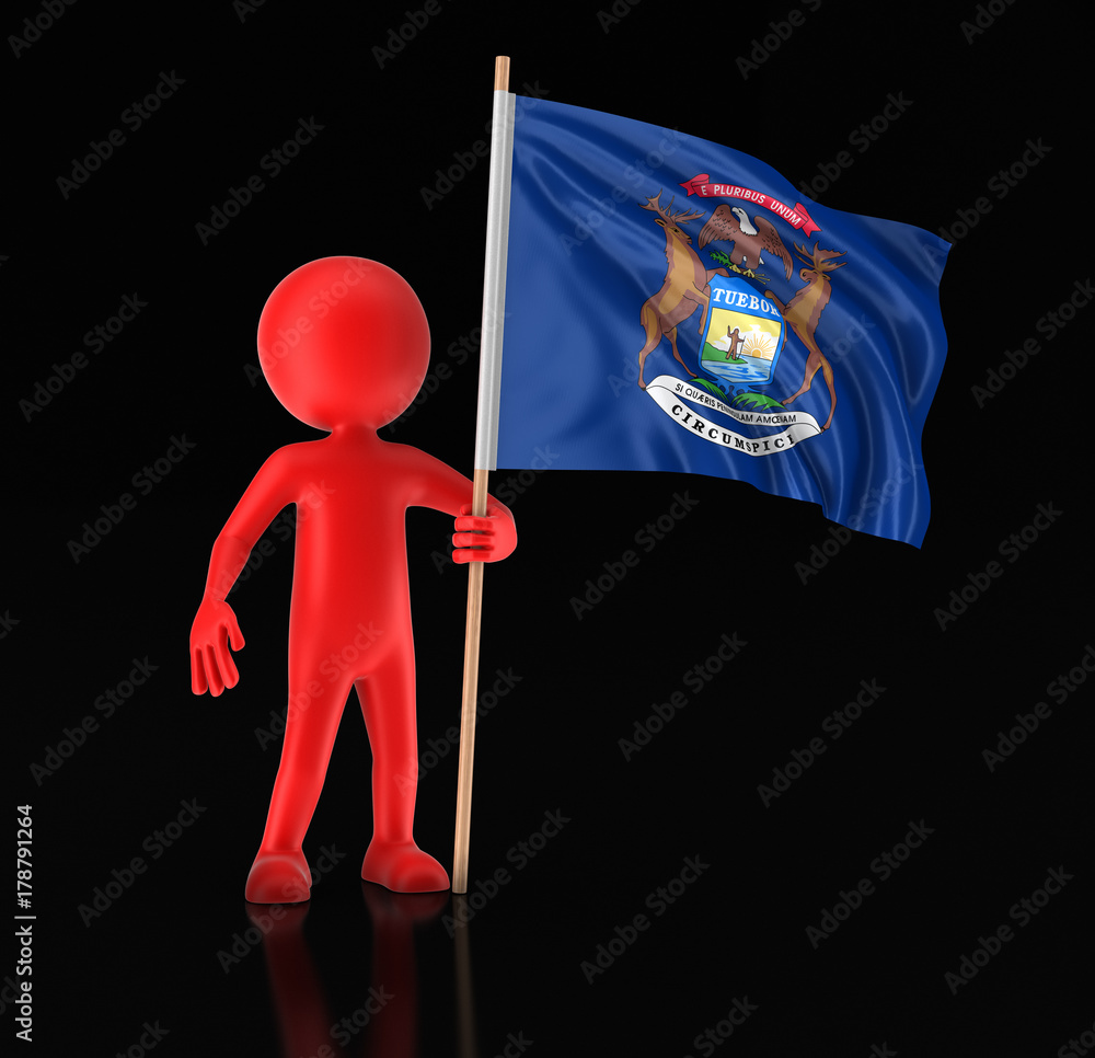 Poster man and flag of the us state of michigan. image with clipping path