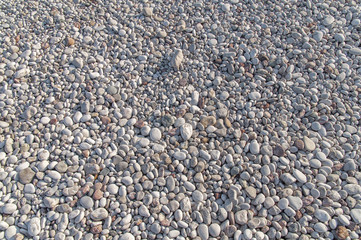 Big texture of small pebble stone nature at beach on sunny day