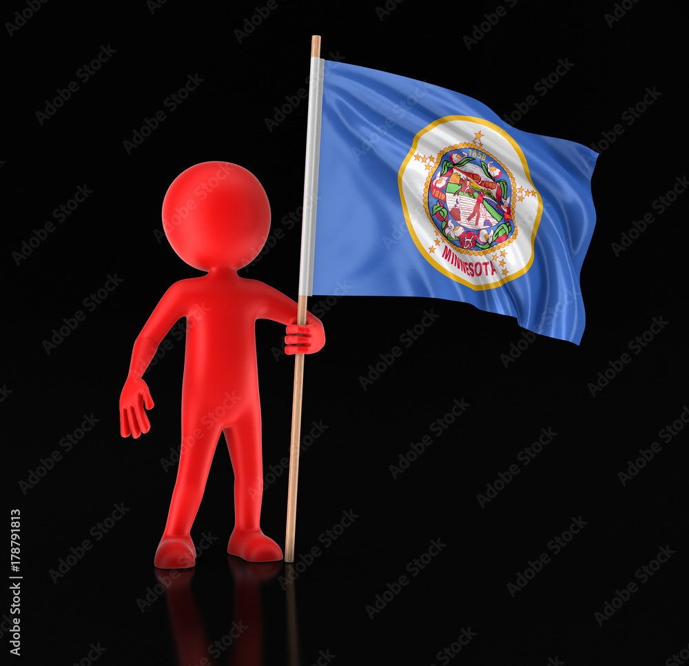 Poster man and flag of the us state of minnesota. image with clipping path