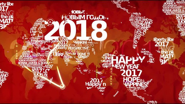 Bonne Ann&eacute;e 2018 nuage de mots tag cloud happy new year texte voeux jour de l'an carte du monde 