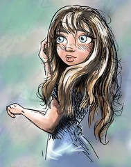 Fototapeten Digitaal ingekleurde tekening van jonge vrouw © emieldelange