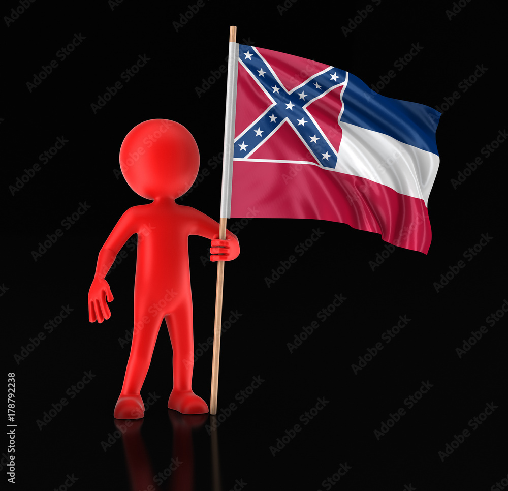 Poster man and flag of the us state of mississippi. image with clipping path