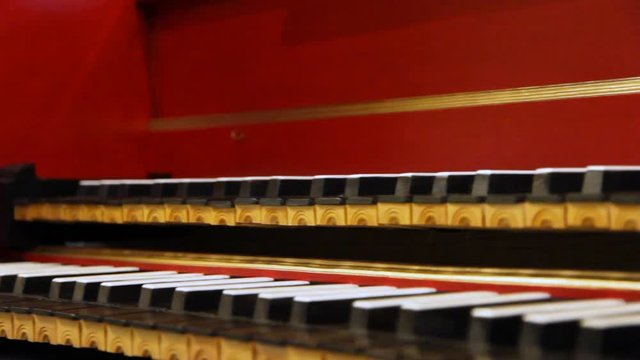 Pan view of a Clavicembalo keyboard, harpsichord