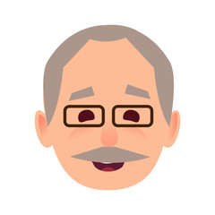 Smiling Old Man in Glasses Face Flat Vector Icon