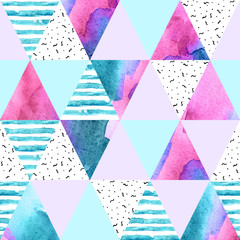Abstract geometric watercolor seamless pattern.