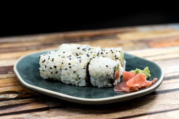 Japanese food Sushi Roll Maki of Salmon and avocado