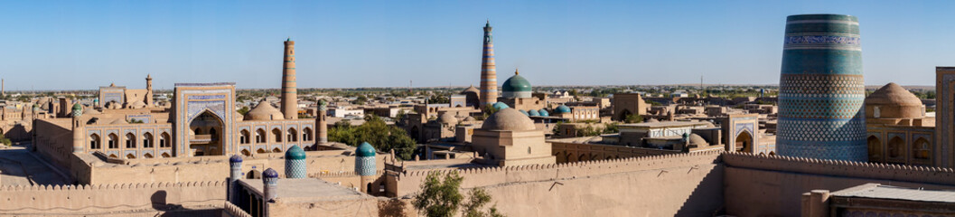 Panoramic view of the main monuments of Khiva in evening light - Khiva, Uzbekistan