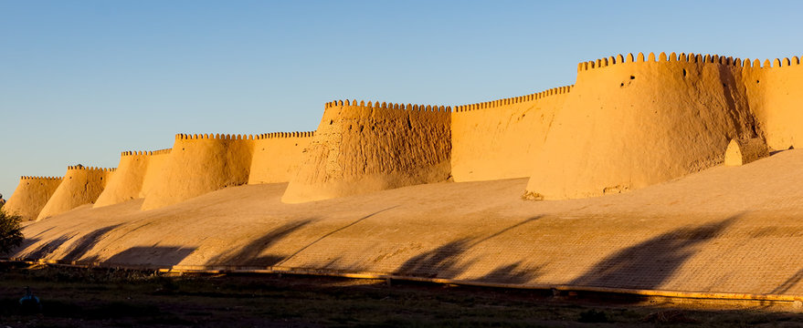 Sunset on city wall of Ichan Kala - Khiva, Uzbekistan
