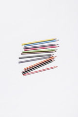 colorful pencils on the white background.