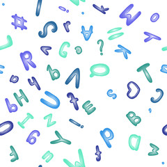 Seamless pattern with blue alphabet. Cute ABC.