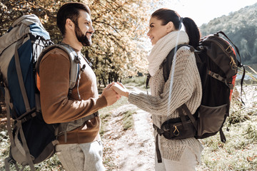 Waist up of cheerful lovers
