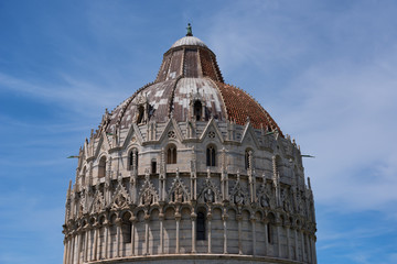 Details of the exterior of the Pisa Baptistery of St. John, the largest baptistery in Italy, in the...