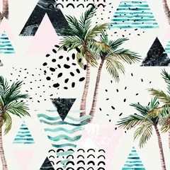 Acrylic prints Grafic prints Art illustration with palm tree, doodle, marble, grunge textures, geometric shapes