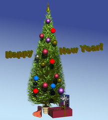 New Year 3D illustration composition on gradient blue sky background. Collection