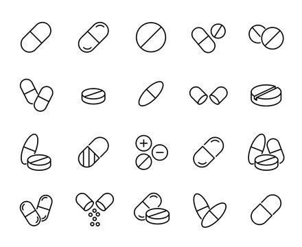 Modern outline style pills icons collection