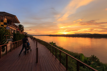 Fototapeta premium Chiang Khan,Thailand-14 June,2017: A lot of people and tourists go to Chiang Khan a popular tourist attraction in holidays.