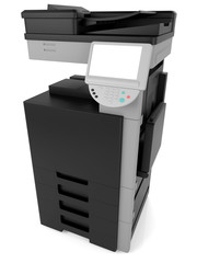 3d illustration of a black copy machine on a white background.