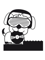 mischpult platte auflegen party feiern dj musik kopfhörer sonnenbrille club disko schwanz wedeln hund welpe süß niedlich halsband haustier comic cartoon
