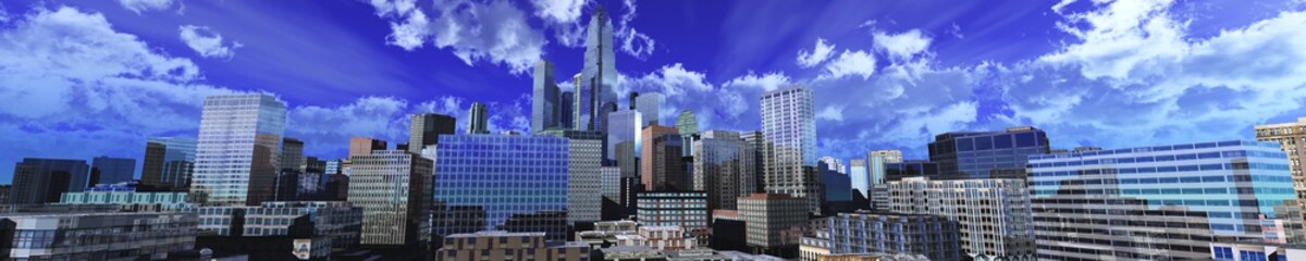 Fototapeta na wymiar panorama of a modern city, a beautiful city against a sky with clouds, banner, 3d rendering 