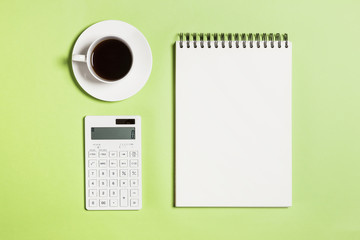 office props(stationary) on the green background.