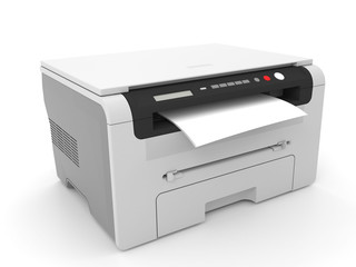 3d illustration of a white printer for printing isolated on a white background.